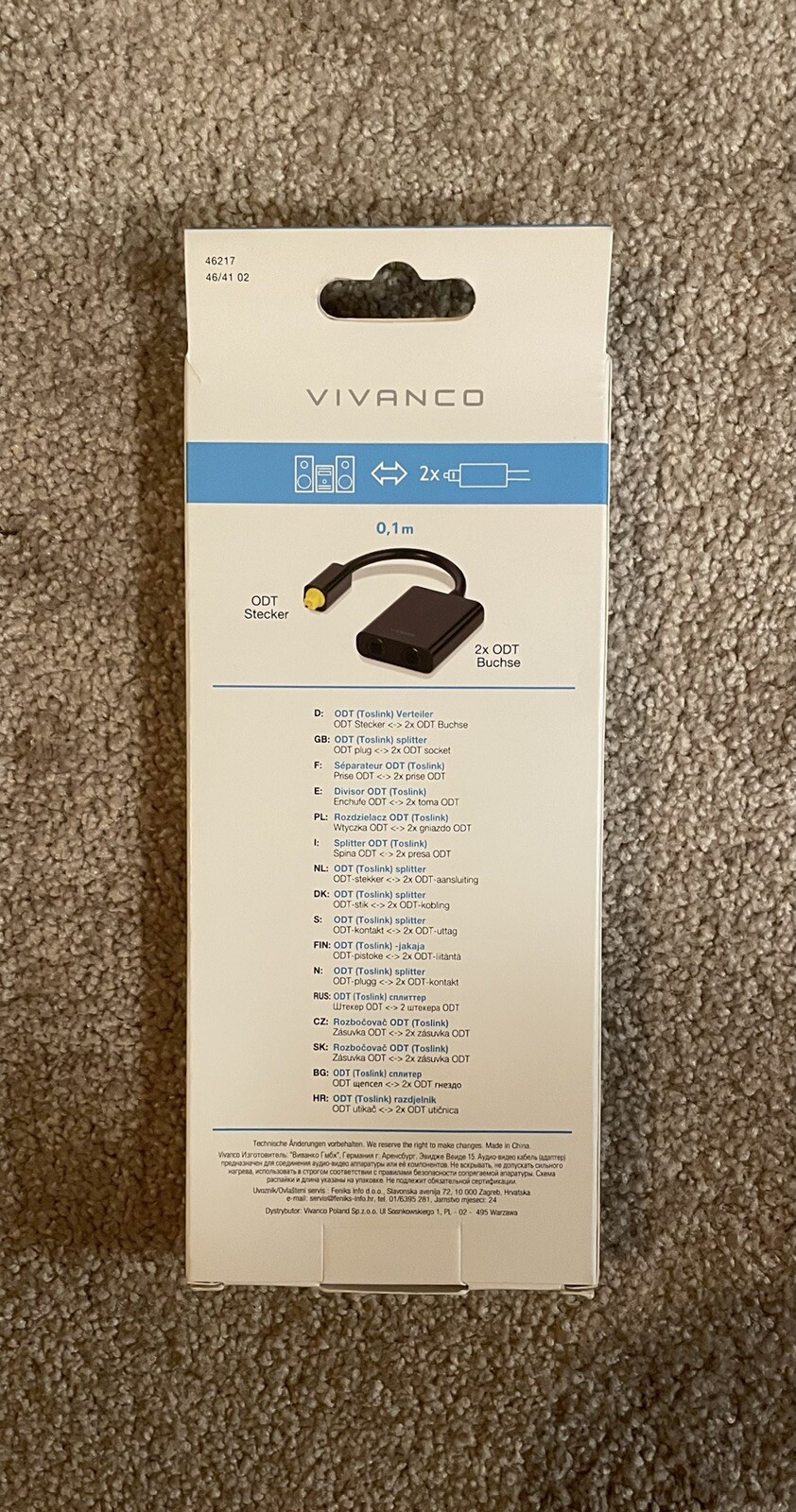 Thumbnail - Vivanco 46217 Audio Odt (toslink) Optischer Verteiler Splitter Digital