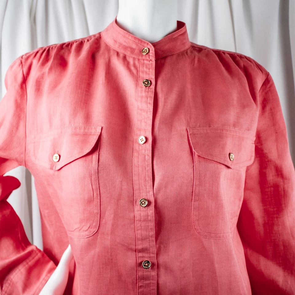 Nueva Camisa Ralph Lauren Rosa Melón Melocotón Sólida Mujer Lino Talla XL Foto 2 de 4