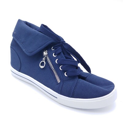 Rockland Womans Perla Fold Over Hi-Top Sneaker Navy Canvas