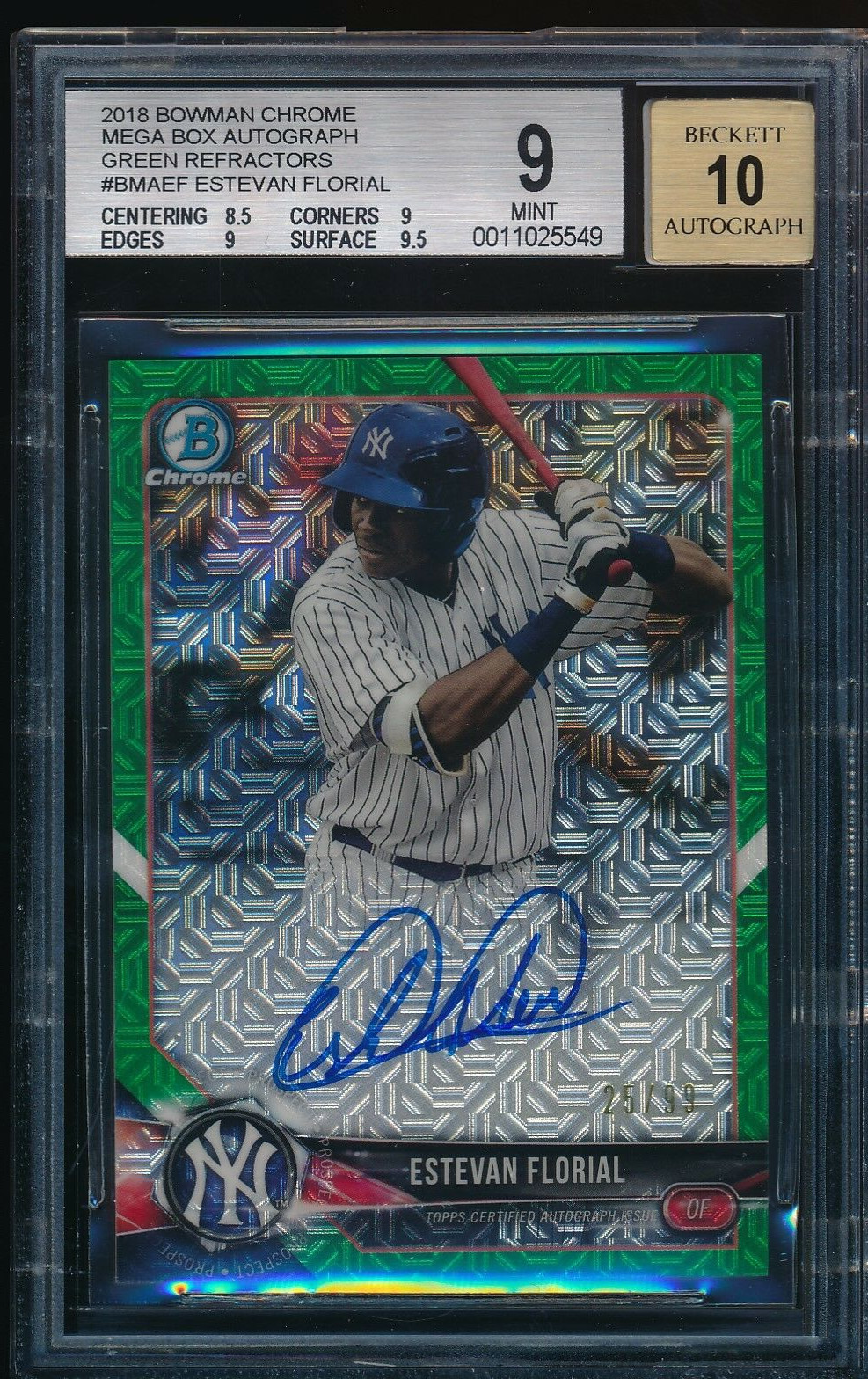 BGS 9/10 w/9.5 ESTEVAN FLORIAL AUTO 2018 Bowman Chrome GREEN REFRACTOR #/99 MINT