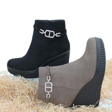 Stivaletti donna Tronchetti con zeppa scarpe stivali scamosciati strass 5970