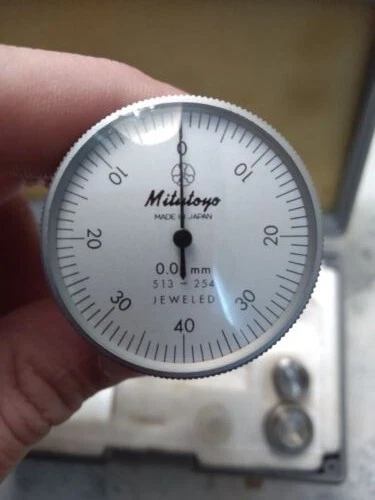 MITUTOYO Dial Indicator SET # 513-254E x .01 mm, Metric, Case, Mount, EC
