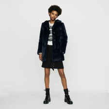 Nwt Beautiful Maje Navy Real Rabit Fur Coat Msrp $1910 - French 40/us 8 (m)