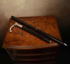 walking stick, wooden cane, classic handle, silver and black, gift for grandfath