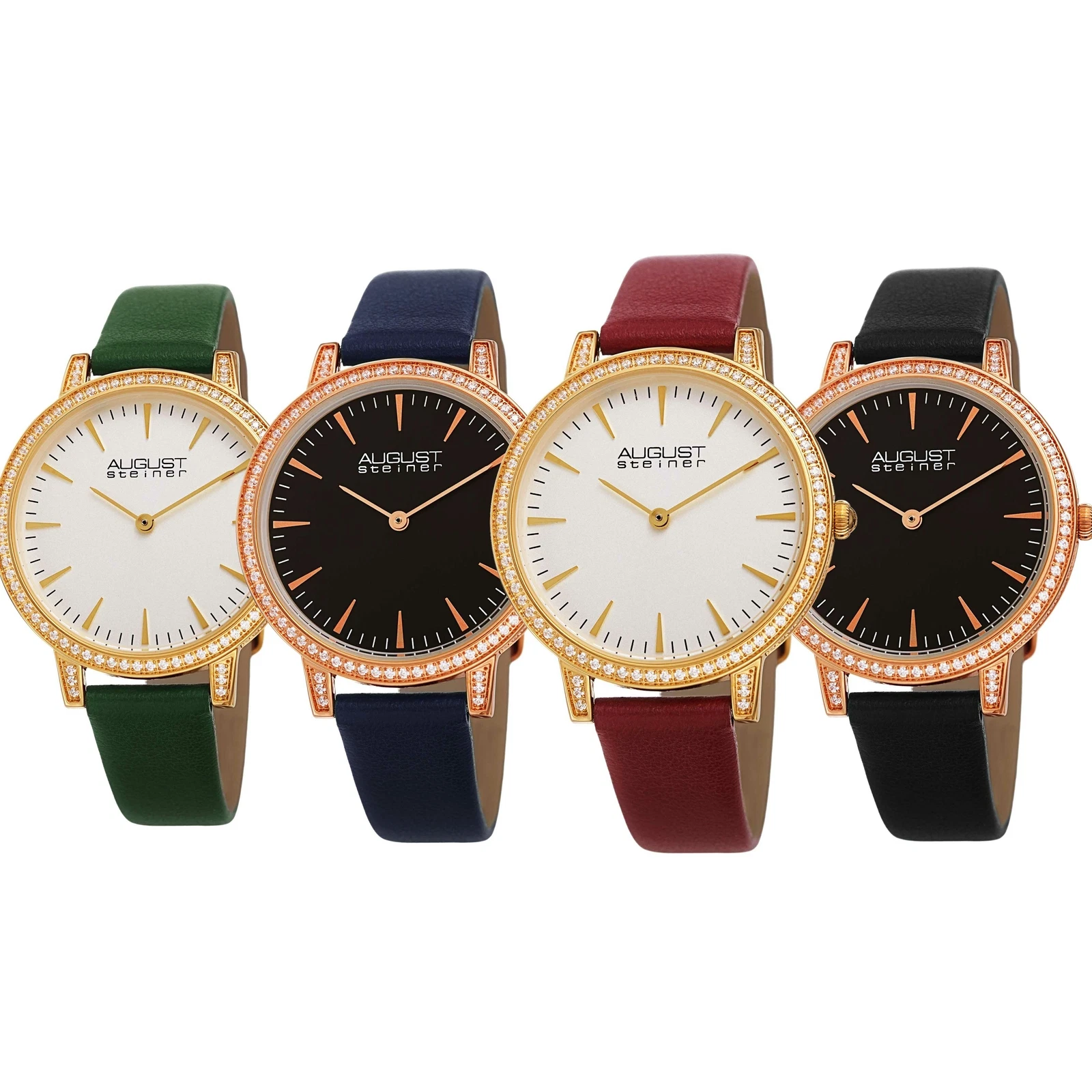 New Women's August Steiner AS8274 Quartz CZ Crystal Leather Strap Watch