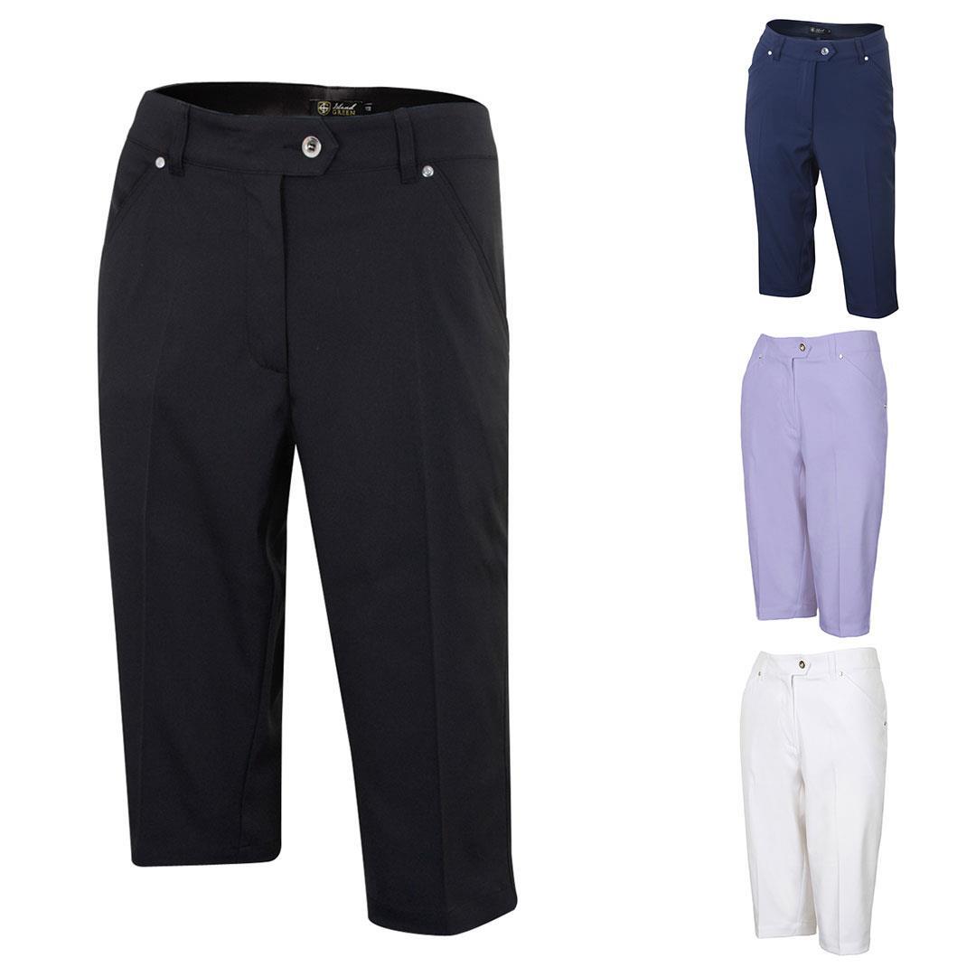 Bermudas elásticas Island Green Golf para damas de secado rápido con mecha de humedad elásticas