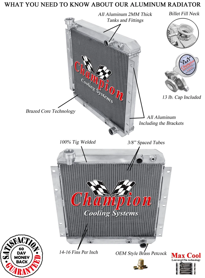 Radiador RR Champion 3 filas - 1958 - 1984 Toyota Land Cruiser FJ40 LS cambio de motor Foto 3 de 4