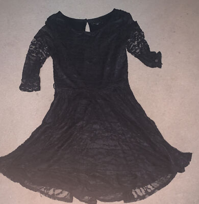 river island skater lace Mini dress Black Fully Lined Sz 3/4 Sleeves