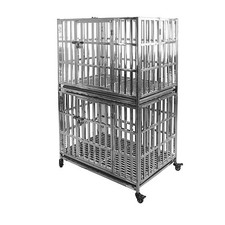 Confote 2pcs 37" Heavy Duty Dog Kennel Pet Stainless Steel Crate Cage Stackable