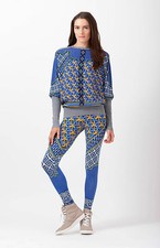 Hale Bob Stretch Color Print Leggings  Blue Green or Red XXS - M NEW 3BRK8117 