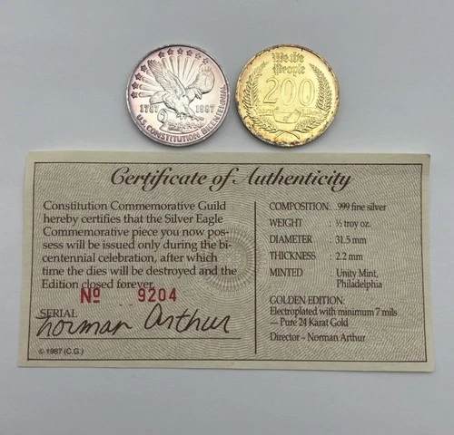 Constitution Commemorative 2pc 1/2 oz .999 Silver Coin Set, 1 Troy Ounce Total