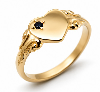 Size J, Genuine 9ct Heart Rose Gold Blue Sapphire Shield Signet Ring *Free Post