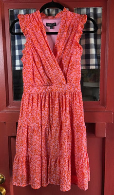 Rachel Zoe Women's Orange Pink Floral Sleeveless Ruffle Midi Dress Size 2 NWT