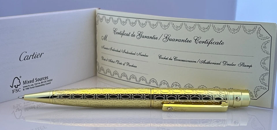 卡地亚 Santos De Cartier 圆珠笔 {蓝色墨水} 金色 珍贵设计机身 — 第 4/4 张图片