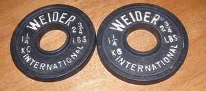 set of 2 vintage Weider International olympic 1.25kg 2.75lb weight plates