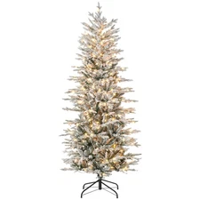 HOMCOM 6ft Prelit Snow Flocked Christmas Tree w/ Warm Yellow Lights