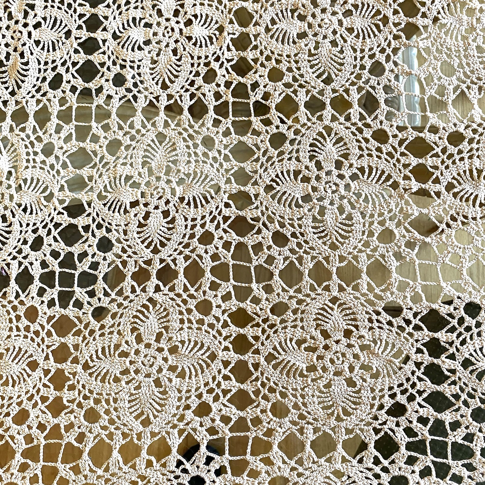 Vintage Handmade Crochet Off-White Lace Rectangular Tablecloth 80"x60" thumbnail 2