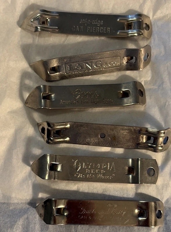 Lot of 6 Assorted Beer Openers: Coors, Olympia, Ekco, Travco, Lang, Quick & Easy