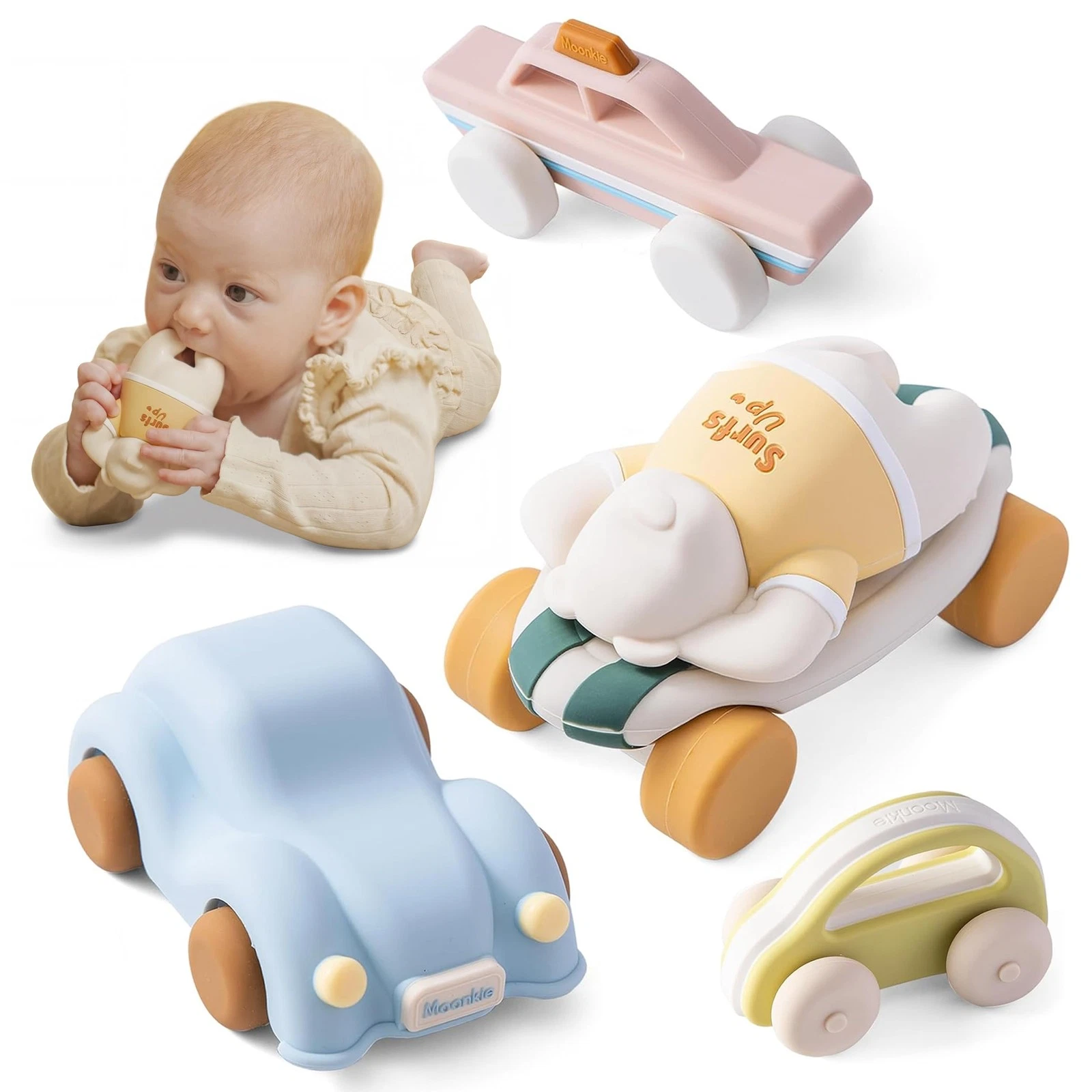 Moonkie Food Grade Silicone Toy Cars for Babies & Toddlers, Push and Go Baby ...