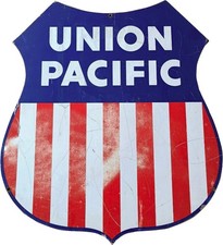 20x24 Union Pacific Railroad Shield Sign Die-Cut Metal Vintage Depot Logo