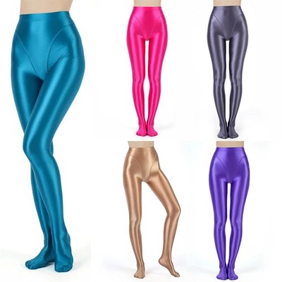 Women Shiny Oil Glossy Opaque Pantyhose High Waist Tight Yoga Dance Stockings