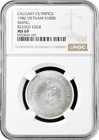 Vietnam 100 dong 1986, NGC MS69, "Calgary Olympics - Skiing" silver coin