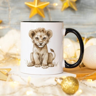 Baby Löwe Jungtier Illustration Unisex 11 Unzen Keramiktasse Tierliebhaber Geschenk