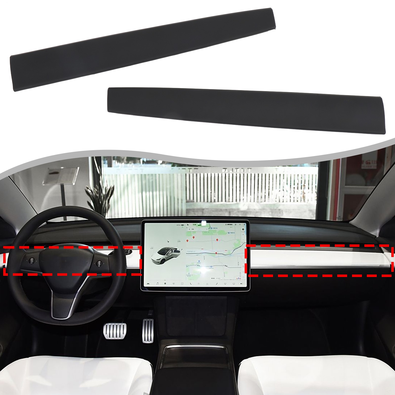 ABS Matte Black Interior Dash Accent Cover Fit For Tesla Model 3 / Y 2017-2021