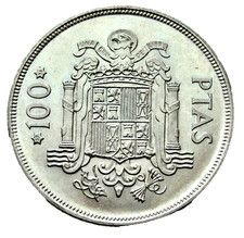 SPAIN JUAN CARLOS I 1975 ( 1976 ) 100 PESETAS, Coat of Arms, UNC km# 810