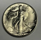 Lustrous Mint State 1934-P Walking Liberty Silver Half Dollar, Orig Uncirculated
