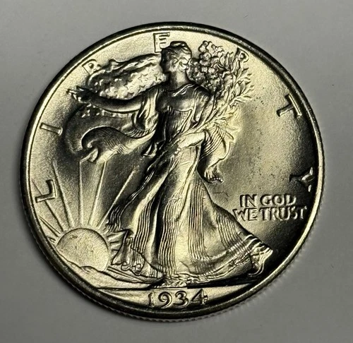 Lustrous Mint State 1934-P Walking Liberty Silver Half Dollar, Orig Uncirculated