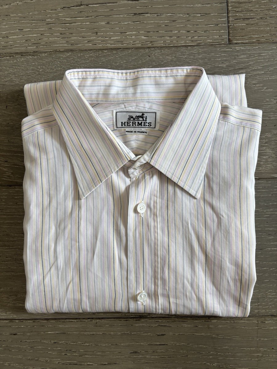 トップス HERMES SHIRT STRIPE DOUBLE CUFF 39 USED HERMES SHIRT STRIPE DOUBLE CUFF 39 USED