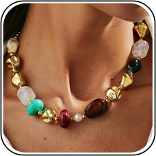 Chunky Bead Necklaces for Women Boho Collar Necklace Colorful Resin Beaded State