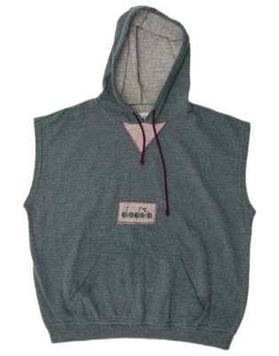 DIADORA Herren ärmellos Hoodie Pullover Large blau Baumwolle DP14