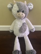 Large Sherpa Curly Cow White  Gray Ribbed Plush Stuffed Animal