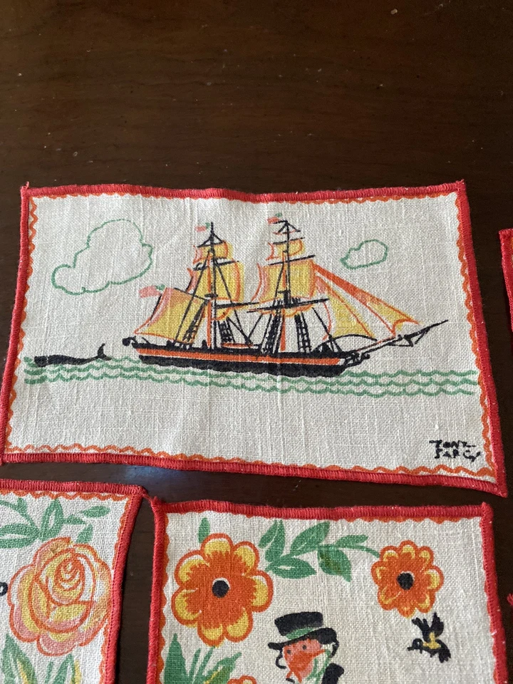 Antique TONY SARG Assorted & Signed Cocktail Linen Napkins~5 @ 5 1/2” x 8 7/8” - Image 2 of 4
