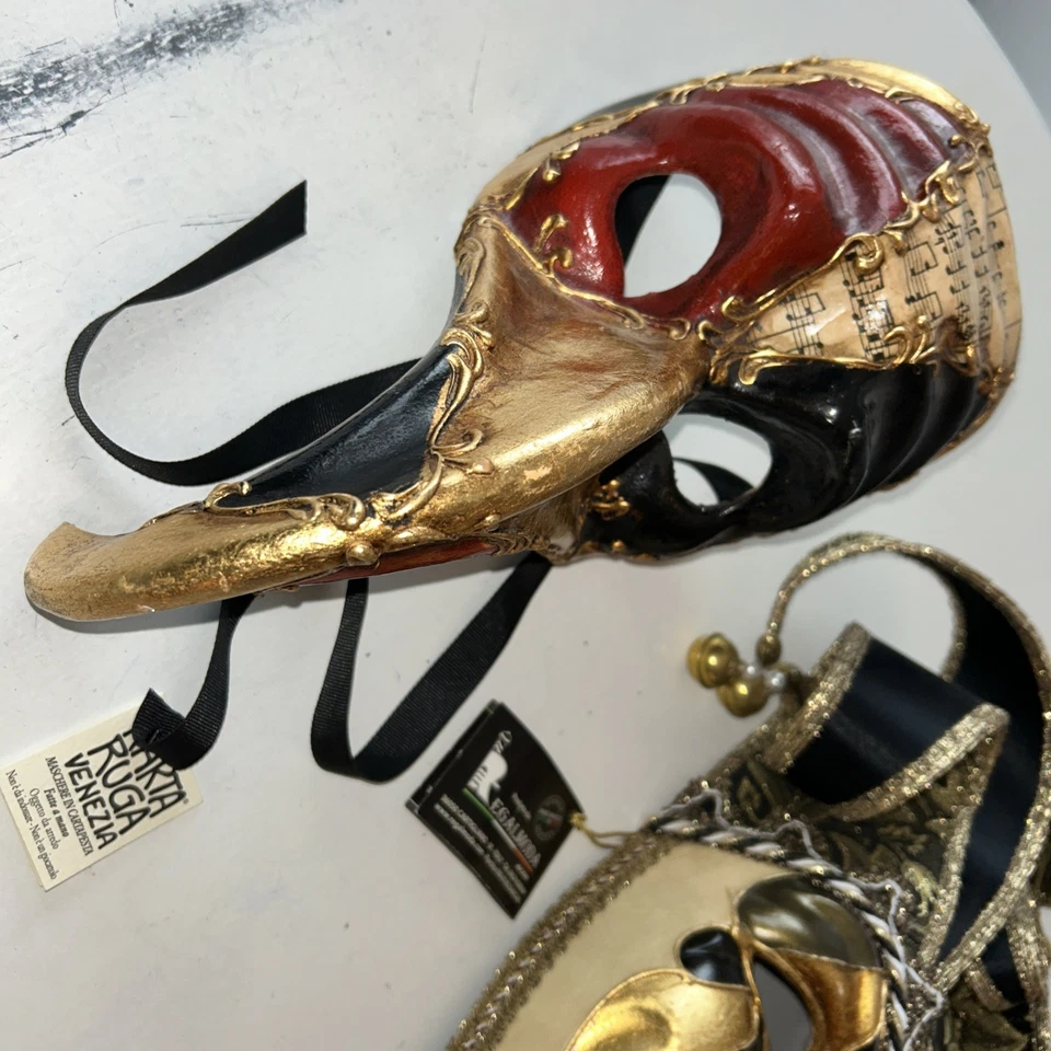 Authentic VENEZIA Full Mask Original Hand Painted Italy Musical Notes Bells (2) - Image 3 of 4