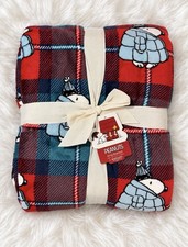 Snoopy Christmas Blanket Puffer Jacket Plaid Red Green KING 108  x90  New