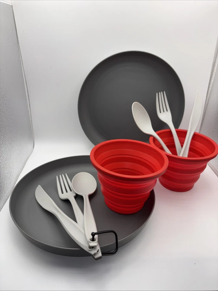 Table Set 2 Person Camp Table Setting Collapsible Cup Ozark Trail Scouts Camping - Image 2 of 3