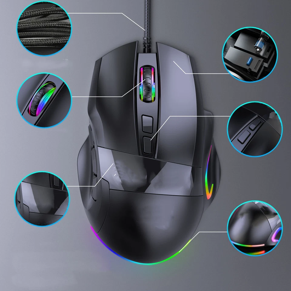 Gaming Mouse 12000 DPI Programmable Buttons RGB Backlit Wired Gaming Mouse For C - Image 2 of 4