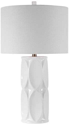 Modern Table Lamp 26" High Glossy White Glaze Ceramic Drum Shade for Living Room - Picture 2 of 5