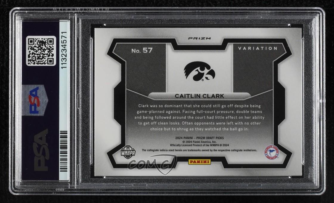 2024 Prizm Draft Picks Red Ice Variations Caitlin Clark #57 PSA 9 MINT Rookie RC view 2