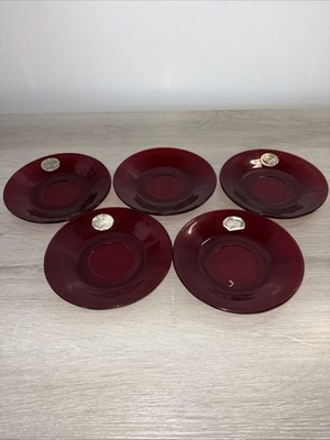 5 Anchor Hocking Ruby Red 6 Inches Saucers
