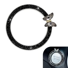 Bling Car Crystal Rhinestone Ring Emblem Sticker, Girly Butterfly Diamond black
