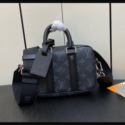 Louis Vuitton Monogram Eclipse Black City Keepall Crossbody Zip Bag Strap