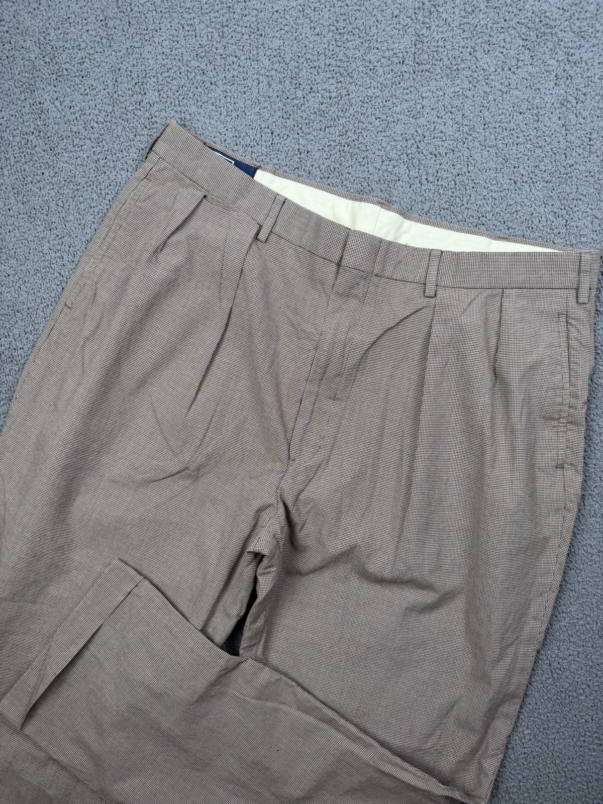 Polo Ralph Lauren Pants Mens 38x30 Brown Houndstooth Cotton Double Pleated Dress