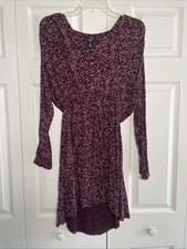 Gap Floral V-Neck Mini Dress Womens Size S Burgundy Long Sleeve Boho Casual