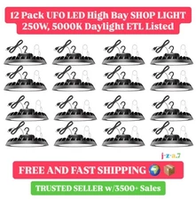 12 Pack UFO LED High Bay SHOP LIGHT 250W, 5000K Daylight ETL Listed