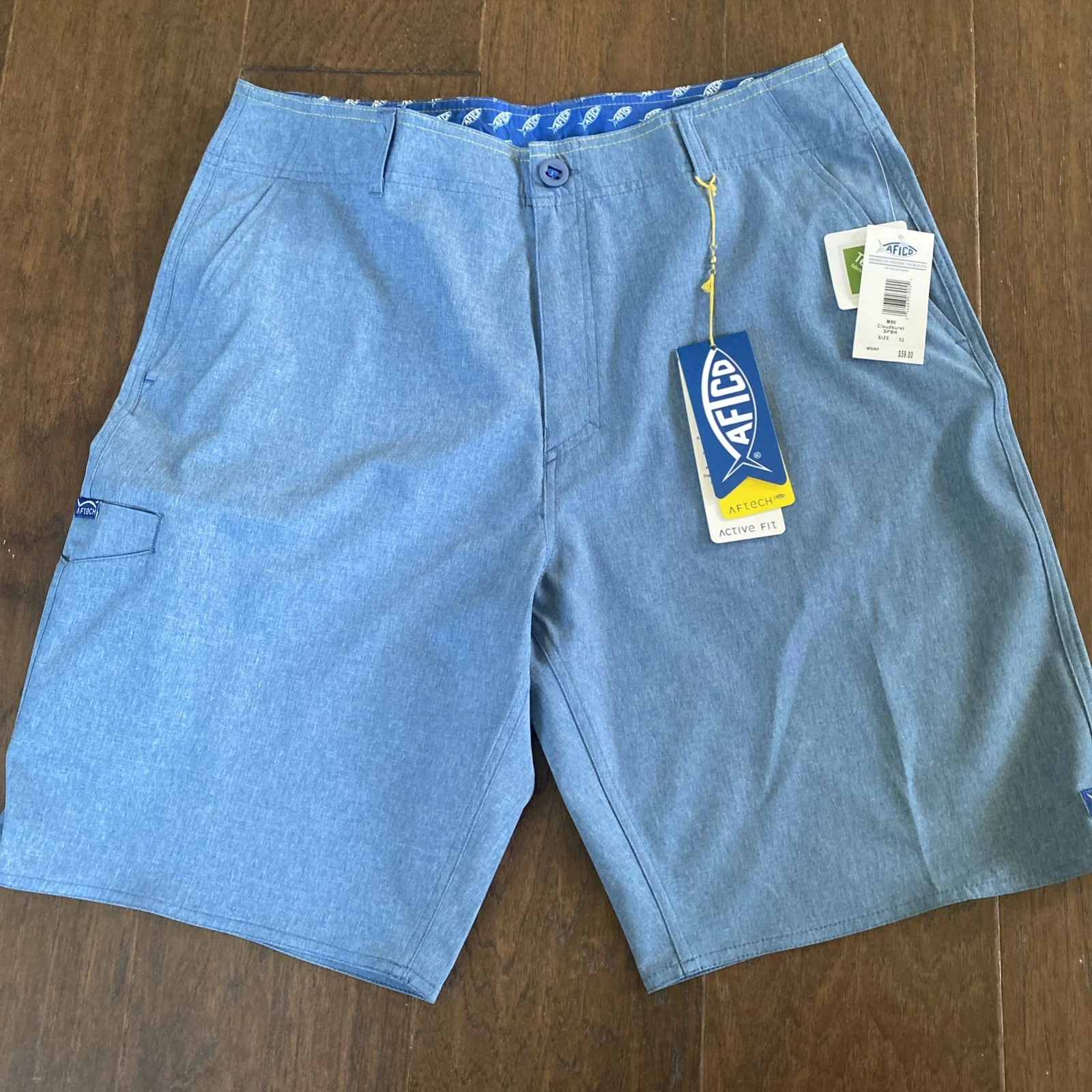 Aftco Cloud BurstShorts Mens 32 Heathered Blue Active Fit Fishin Outdoor Camping