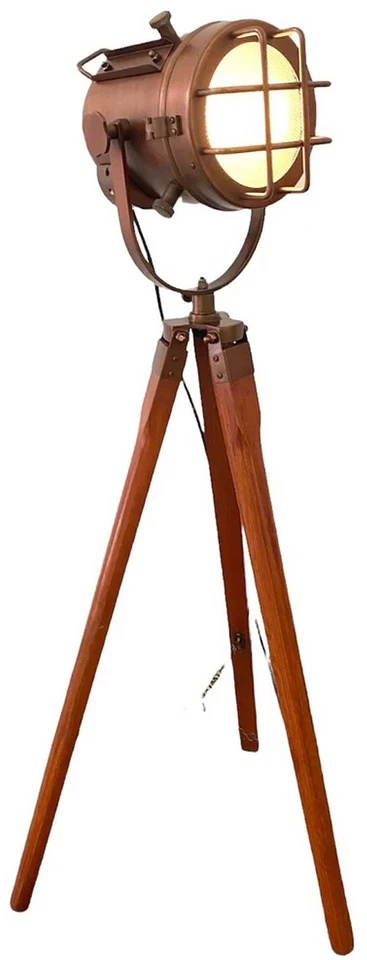 Wooden Tripod Spotlight, Designer Floor Lamp, Brass Studio Light, Tripod Vintage - Image 4 of 4